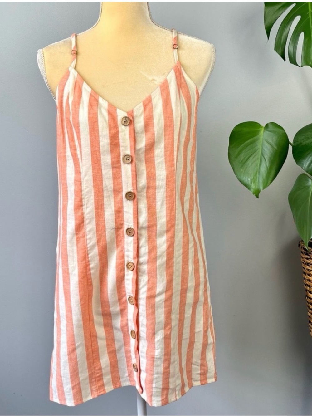 Show Me Sour MuMu Remington Womens Linen Striped Mini Dress Coral and White
